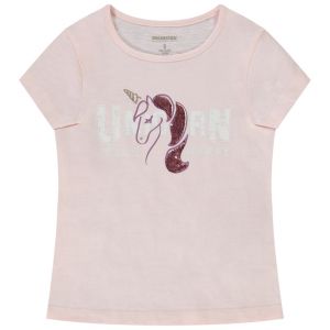 T-shirt manches courtes print en sequins magiques pour fille - Rose