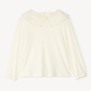 Tunique &agrave; manches longues avec col Claudine en broderie anglaise pour fille - Ecru