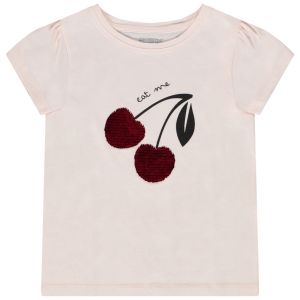 T-shirt manches coures print fruit en sequins magiques pour fille - Rose