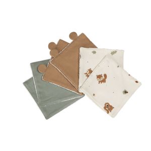 Lot de 6 lingettes lavables 12 x 12 cm en coton Roi des Forêts - Vert