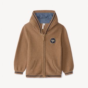 Gilet uni en tricot avec capuche et badge brodé pour bébé garçon - Marron