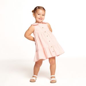 Robe sans manches &agrave; rayures et col claudine pour b&eacute;b&eacute; fille - Corail