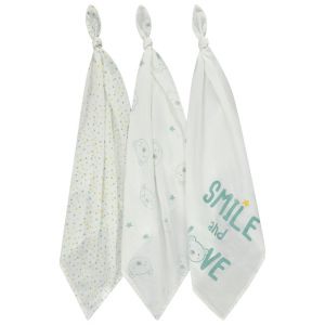 Lot de 3 langes en t&eacute;tra imprim&eacute; &eacute;toiles et oursons pour b&eacute;b&eacute; gar&ccedil;on - Imprim&eacute;