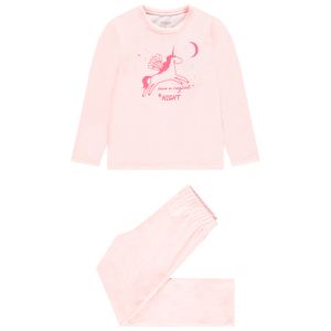Pyjama en velours rose print licorne pour enfant fille - Rose clair