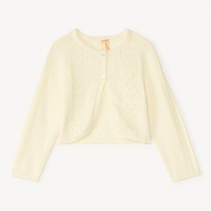 Bol&eacute;ro &agrave; manches longues en tricot ajour&eacute; pour b&eacute;b&eacute; fille - Ecru