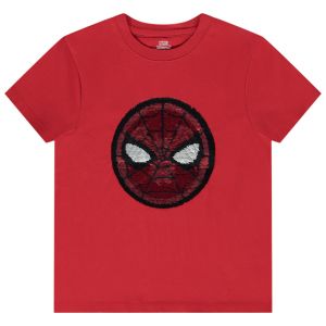T-shirt manches courtes &agrave; sequins magiques Spider-Man Marvel pour gar&ccedil;on - Rouge