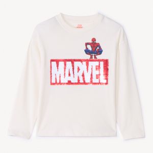 T-shirt manches longues Spider-Man Marvel &agrave; sequins magiques pour gar&ccedil;on - Ecru