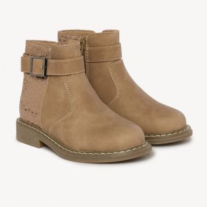 Bottines &agrave; boucle effet peau de serpent dor&eacute;e pour fille - Marron