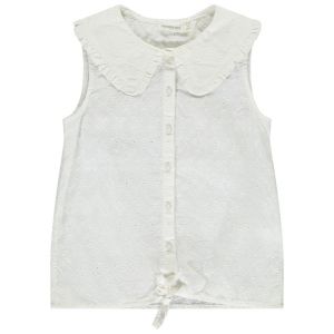Chemisier en broderie anglaise col claudine pour fille - Ecru