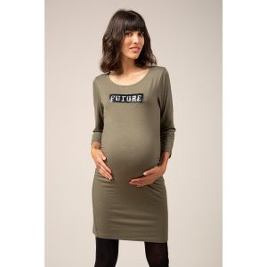 Robe de grossesse manches longues à motif fantaisie - Gris moyen