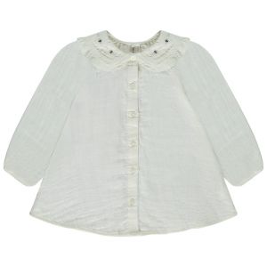 Tunique manches longues &agrave; col claudine pour b&eacute;b&eacute; fille - Ecru