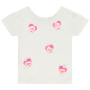 T-shirt manches courtes avec sequins et pétales en reliefs pour fille - Ecru