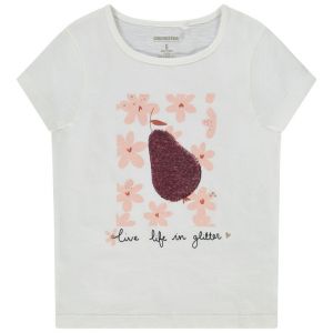 T-shirt manches courtes print en sequins magiques pour fille - Ecru