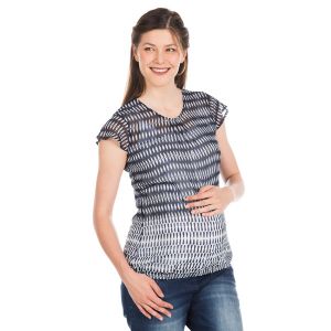 Top de grossesse manches courtes en voile motif ikat - Bleu