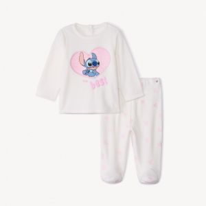 Set pyjama 2 pi&egrave;ces en velours Stitch Disney pour b&eacute;b&eacute; fille avec finitions diff&eacute;rentes selon l'&acirc;ge - Ecru