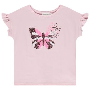 T-shirt manches courtes motif papillon en sequins pour fille - Rose