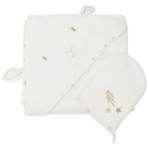 Cape de bain et gant de toilette Hiver magique - Ecru