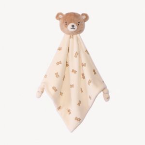 Doudou plat ourson en velours imprimé pour bébé - Beige