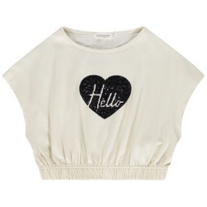 T-shirt manches courtes forme boîte à sequins fantaisie pour fille - Ecru