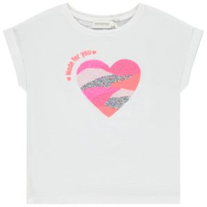 T-shirt manches courtes uni avec broderie et sequins pour fille - Blanc