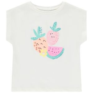 T-shirt manches courtes printé à sequins pour fille - Ecru