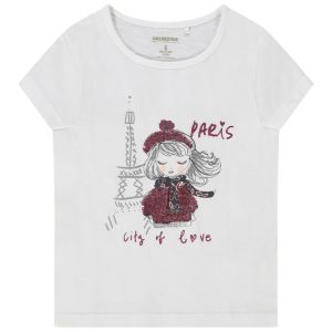 T-shirt manches courtes print en sequins magiques pour fille - Blanc