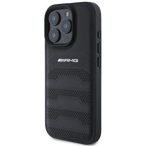 &Eacute;tui AMG pour iPhone 16 Pro Max 6.9  noir &eacute;tui rigide en cuir Lignes en relief Logo noir - Neuf