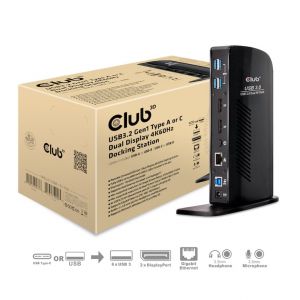 CLUB3D USB3.2 Gen1 Type A or C Dual Display 4K60Hz Docking Station DisplayLink&reg; Certified - Neuf