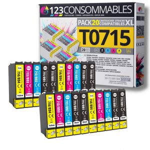 123CONSOMMABLES - T0715 - Pack pour Epson T0715 T0711 T0712 T713 T0714 - Cartouches Compatible avec - Neuf