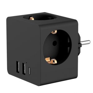 Accezz PowerCube | 6-en-1 - 1x USB-C + 2x USB-A + 3x prise - 4000 watts - Noir - Neuf