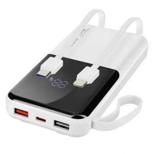 Batterie de Secours 10000 mAh avec C&acirc;bles Lightning et USB type C Blanc - Neuf