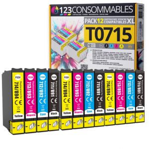 123CONSOMMABLES - T0715-12 Cartouches E711-E712-E713-E714 Compatible pour Epson T0715 - Compatible a - Neuf