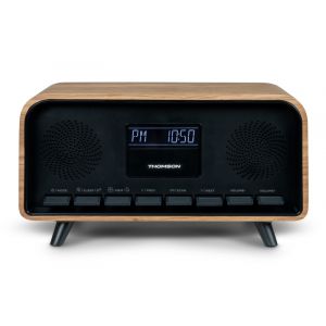 Enceinte Bluetooth r&eacute;tro Thomson RT850BT - Radio-r&eacute;veil - Puissance musicale 30 W - Couleur bois/n - Neuf