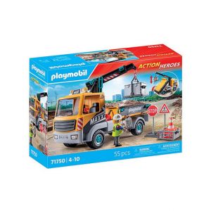 Camion de Chantier Playmobil 71750 avec Grue et Ouvrier - Jouet Multicolore - Neuf