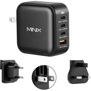Chargeur mural MINIX NEO P3 100W Turbo 4 Ports GaN, Adaptateur de Charge Rapide 3 x Port USB-C (Max 100W/20W), 1 USB-A (Max 18W). Compatible avec MacBook Pro Air, iPad Pro, iPhone 14, Galaxy S9 - Neuf