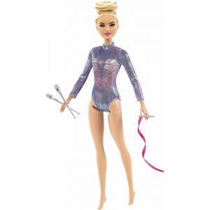 Barbie Gymnaste avec Justaucorps M&eacute;tallis&eacute; et Accessoires de Danse - Neuf