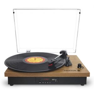 PRIXTON Studio Tourne-disque &agrave; entra&icirc;nement direct Bois, Noir, Transparent Manuel - Neuf