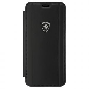Ferrari Heritage Portofino Coque clapet en cuir v&eacute;ritable pour Samsung Galaxy S9, Noir - Neuf