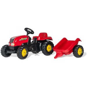 Tracteur &agrave; P&eacute;dales Rolly Toys avec Remorque RollyKid-X en Rouge pour Enfants de 2 &agrave; 5 Ans - Neuf