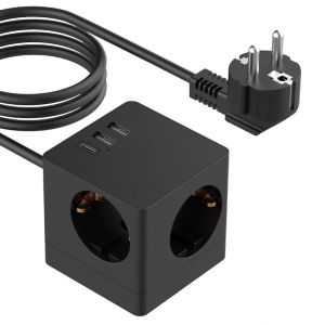 Accezz PowerCube Strip | 6-en-1 - 1x USB-C + 2x USB-A + 3x prise - 4000 watts - Noir - Neuf