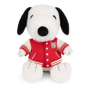 Peluche Snoopy Assis avec Bombers Universitaire Rouge - 25 cm - Neuf