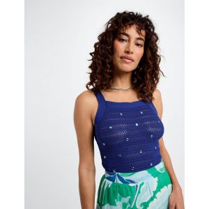 Top maille bretelles larges bleu electrique femme - Taille M