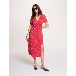 Robe mi-longue col v rouge femme - Taille 34
