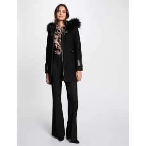Manteau détails simili cuir noir femme - Taille 34