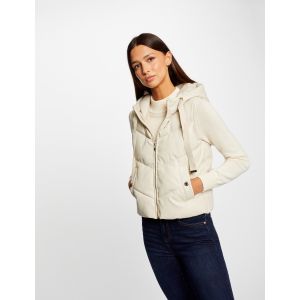 Doudoune droite à capuche simili cuir ivoire femme - Taille 38