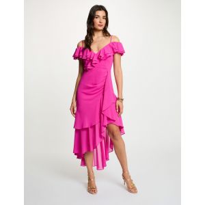 Robe midi droite volants rose framboise femme - Taille 42