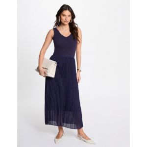 Robe tricot longue cintr&eacute;e bleu marine femme - Taille S