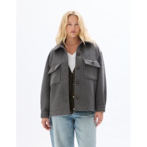 Blouson duveteux col chemise - gris