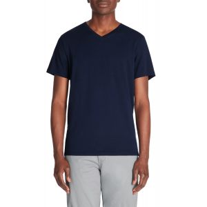 T-shirt slim col V en coton stretch - marine