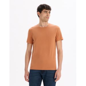 T-shirt slim col rond en coton stretch - noisette